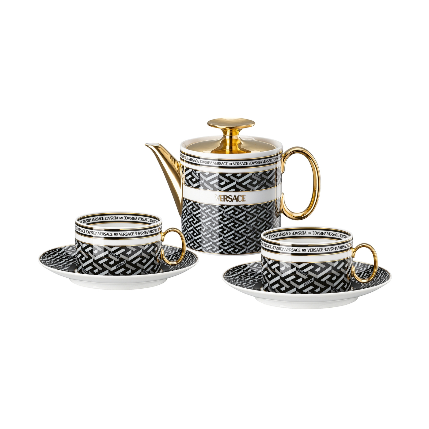 Versace Rosenthal La Greca Signature black set tea for 2