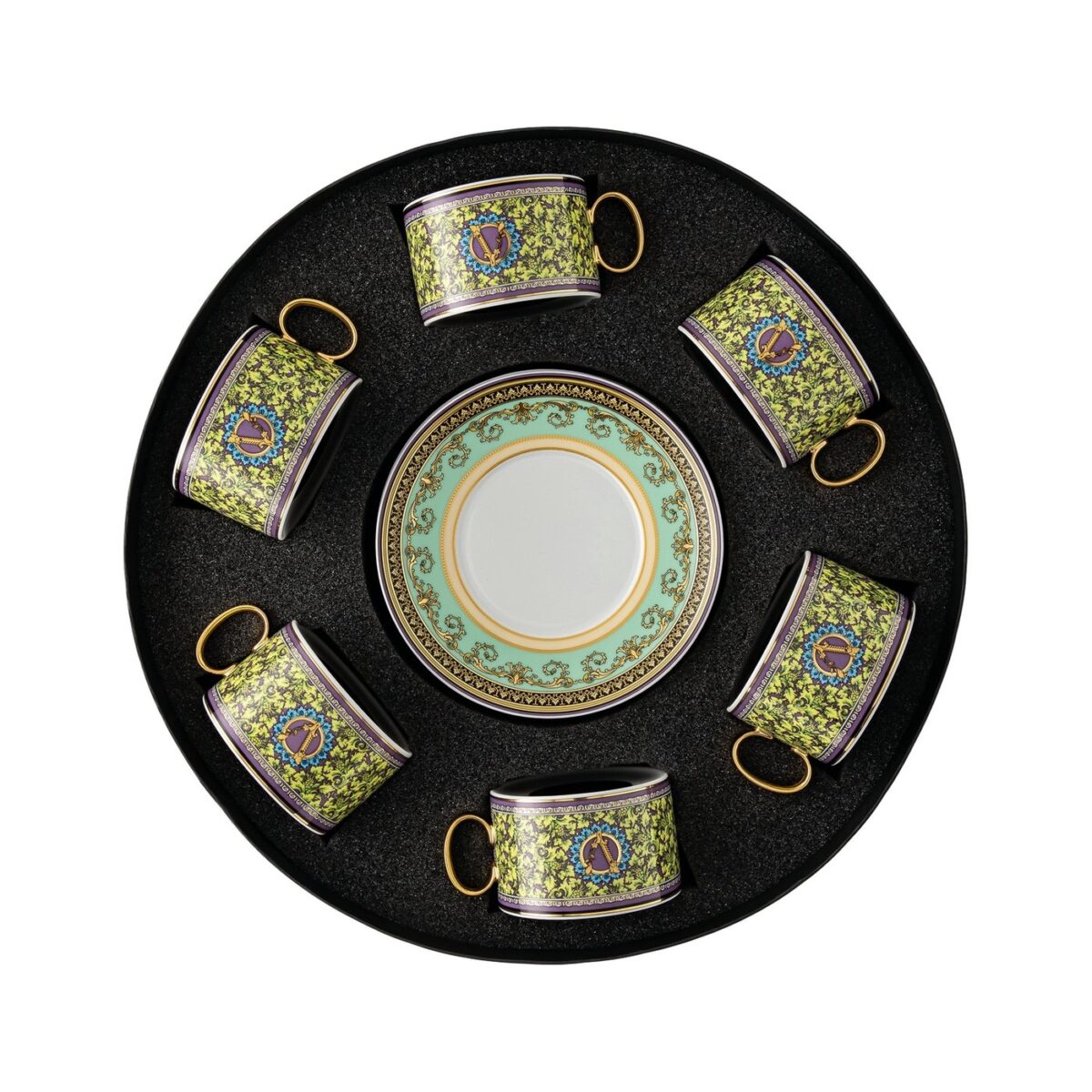 Versace Rosenthal Barocco Mosaic set of 6 tea cups & saucers