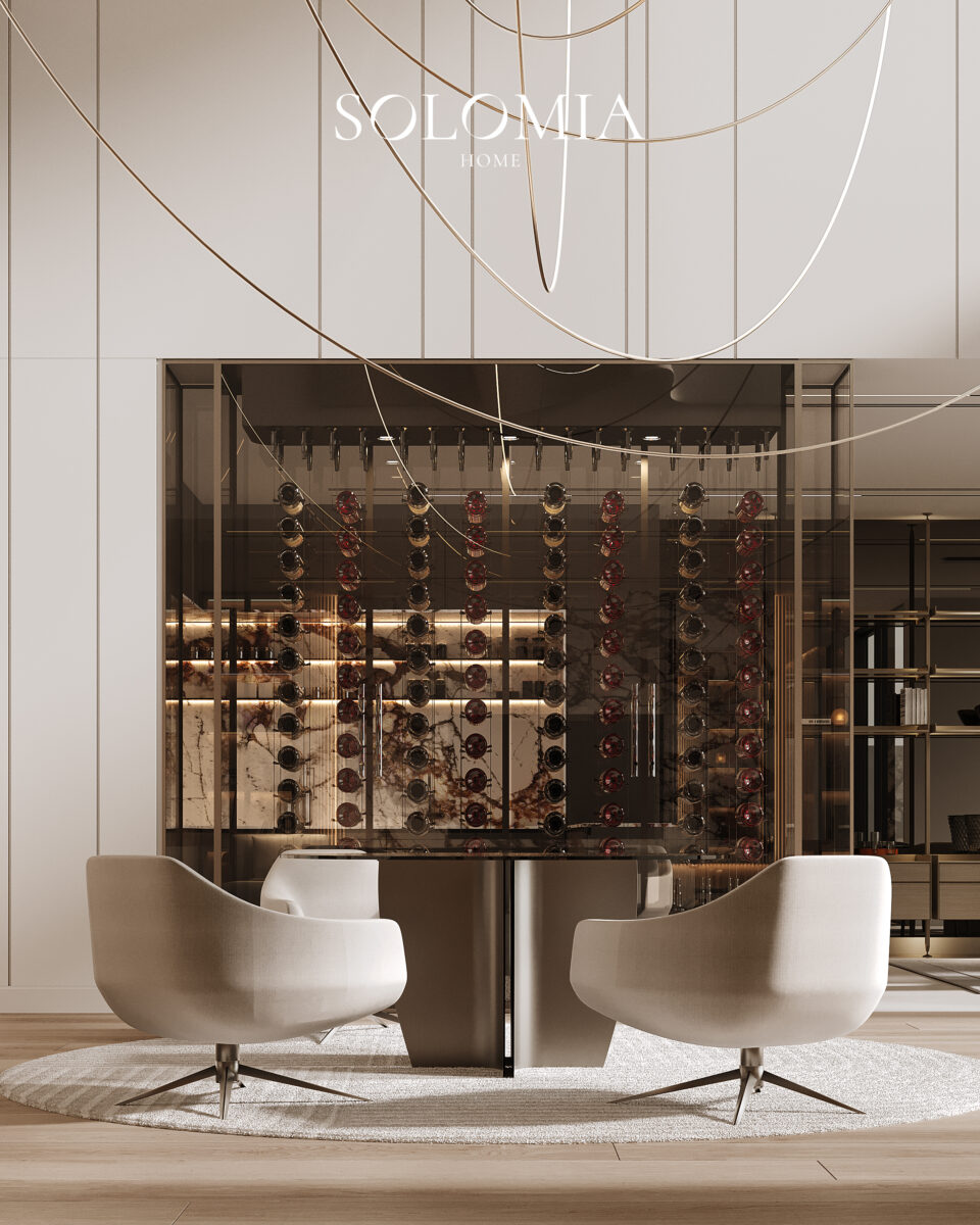 Luxurious lounge with wine glass cabinet