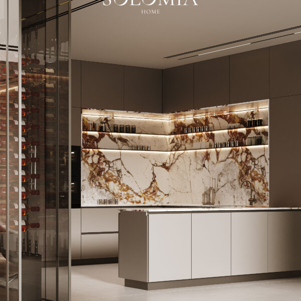 Luxurious kitchen with marble elements